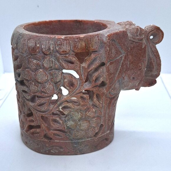 Soapstone elephant tea light holder or incense burner 4" - Picture 1 of 5